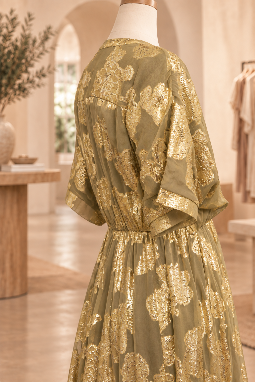 V-Neck Kimono Sleeve Maxi Dress