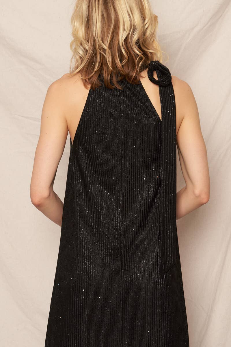 Metallic Chevron Print Halter Neck Maxi Dress