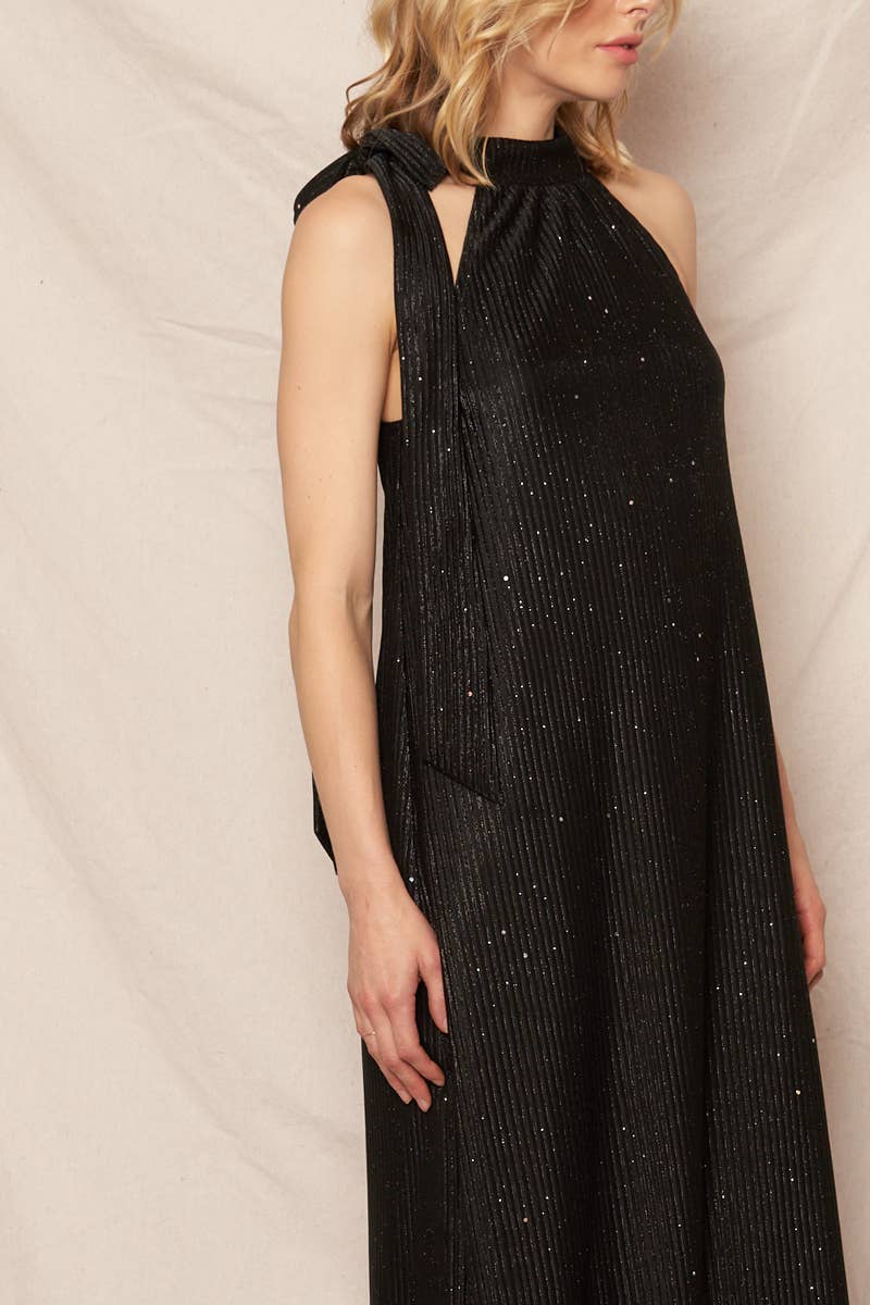 Metallic Chevron Print Halter Neck Maxi Dress