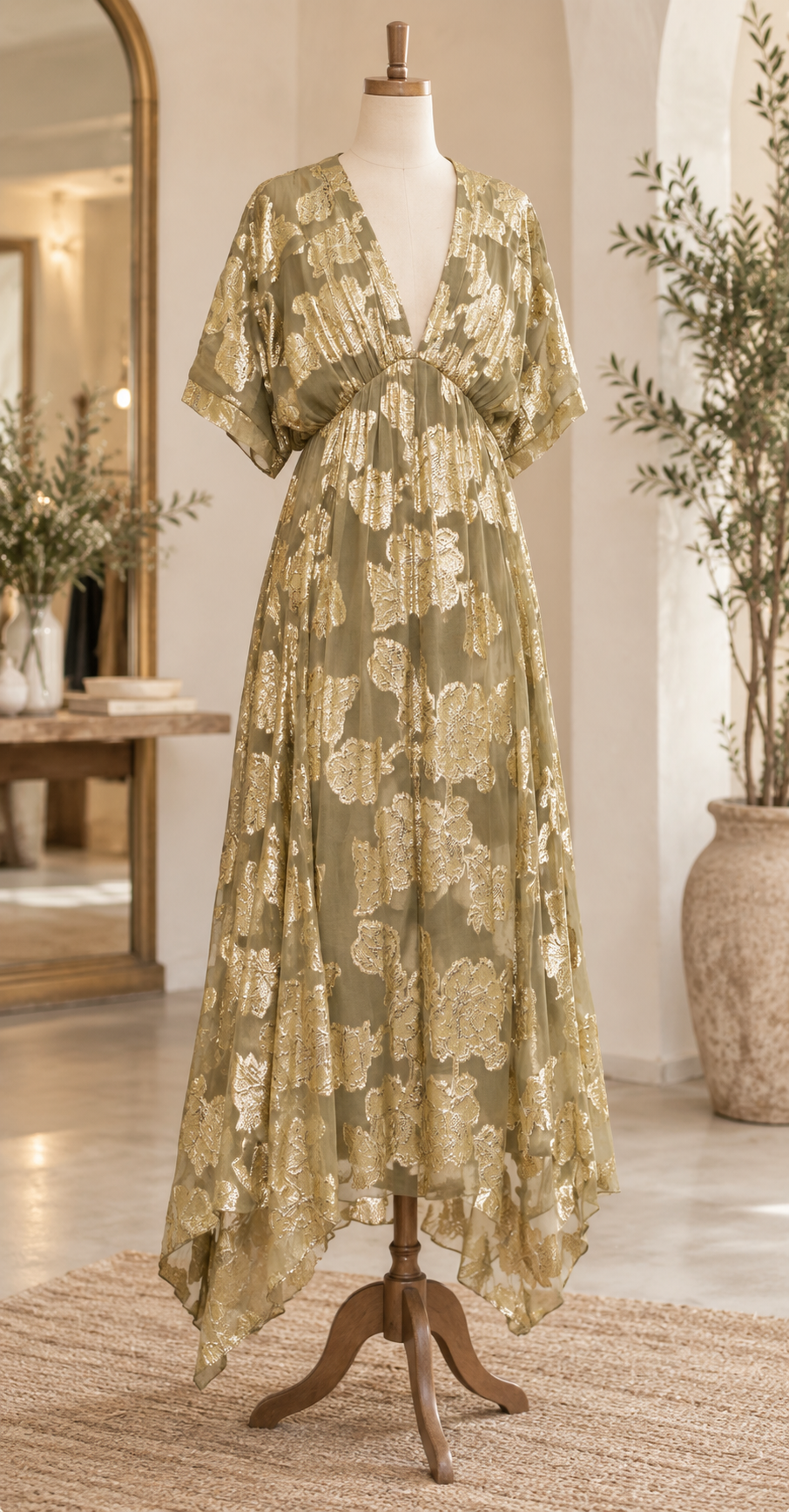 V-Neck Kimono Sleeve Maxi Dress