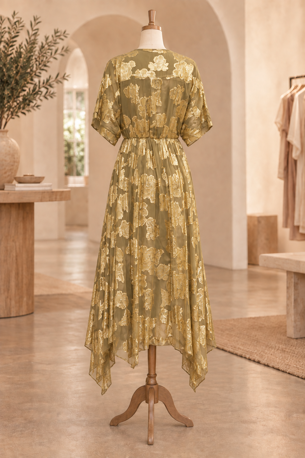 V-Neck Kimono Sleeve Maxi Dress