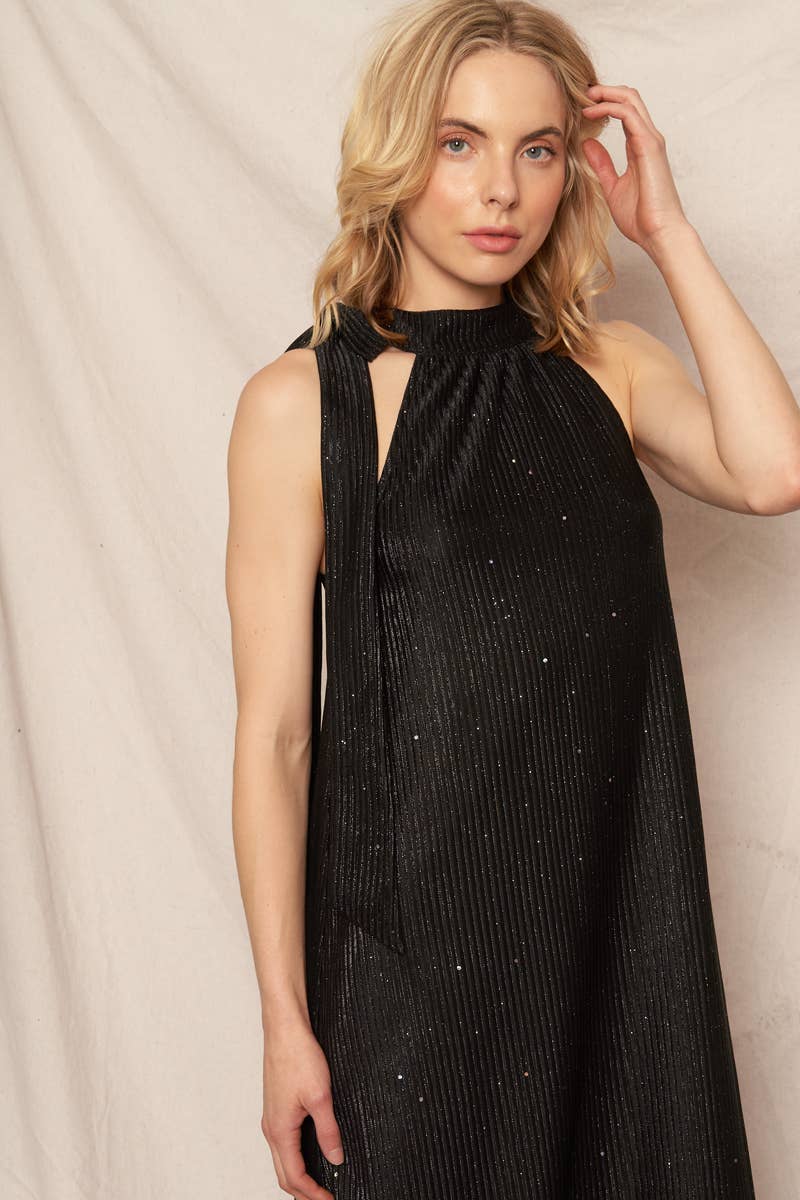 Metallic Chevron Print Halter Neck Maxi Dress